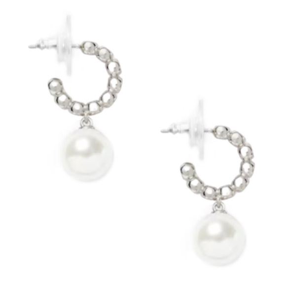 KATE SPADE • Silver Modern Pearls Huggies Hoop Earrings‎ NWT - Picture 1 of 2